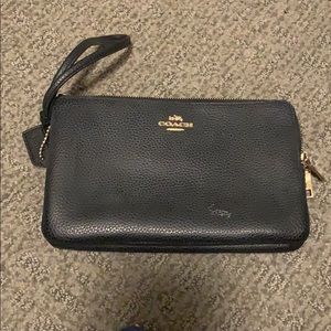 Black leather coach wristlet